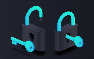 Isometric lock and key vector