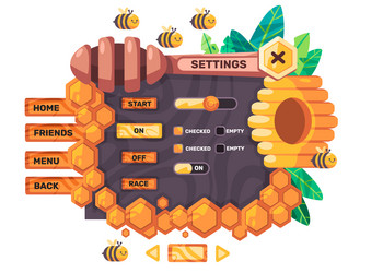 Game set user interface of honey bee setting menu vector