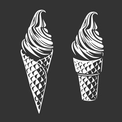 Ice cream in waffle cone vector