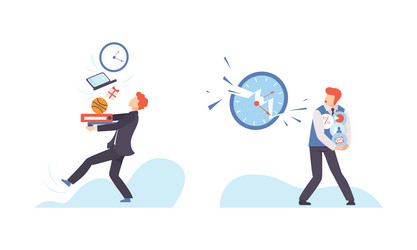 man with breaking clock dial failing handling vector image