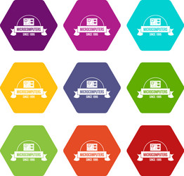 Microcomputers icons set 9 vector