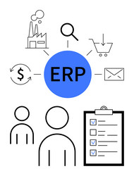 erp system elements with icons representing vector image