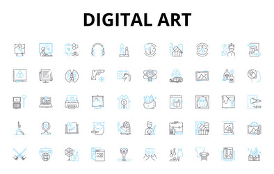 Digital art linear icons set pixels vector