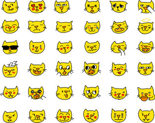 emoji sticker set cat head yellow color different vector