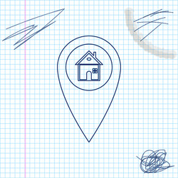 map pointer with house line sketch icon isolated vector image