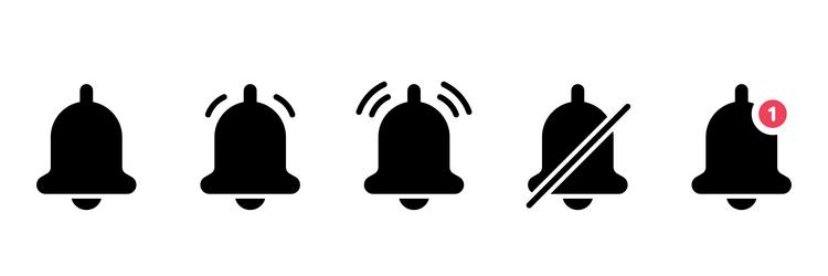 Set of black notification bells and silent mode vector