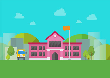 School building with urban landscape in background vector