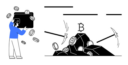 digital wallet overflow and bitcoin mining process vector image