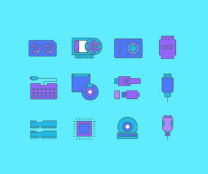 set simple line icons upgrading computer vector image