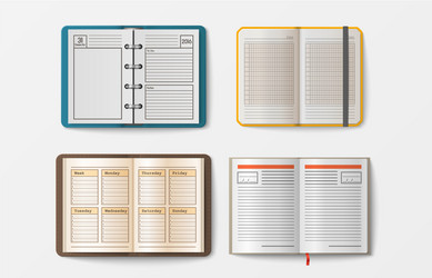 set of open realistic notebooks with pages diary vector