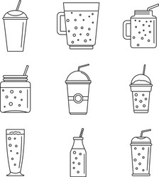 Fruit Smoothie Icons - Outline Style Vector Image
