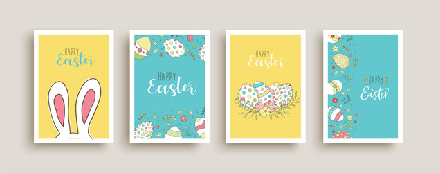Cute Easter Rabbit Egg Card Set Vector Image