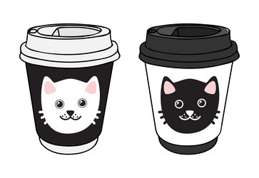 Paper coffee cups decorated with cute cat faces vector