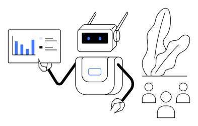 robot displaying data insights to team vector image