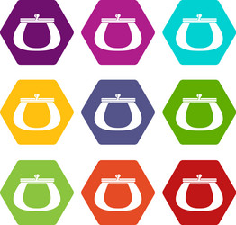 Retro purse icon set color hexahedron vector