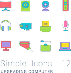 set simple line icons upgrading computer vector