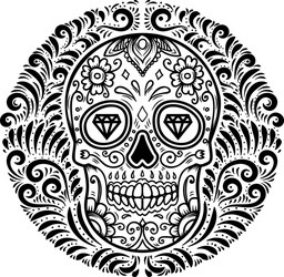 Sugar Skull with Floral Day of the Dead Pattern Vector Image