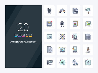 20 coding and app development line filled icon vector