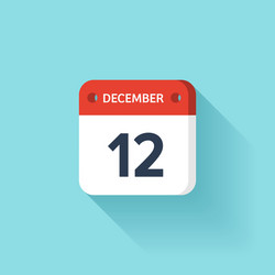 December 12 isometric calendar icon with shadow vector