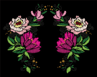 colorful embroidery on a black background Vector Image