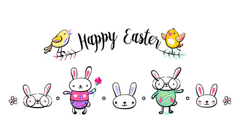 happy easter greeting card poster with cute vector