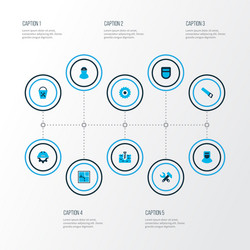 construction icons colored set with welding helmet vector