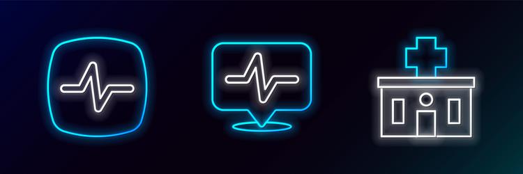 Set line hospital building heart rate and icon vector