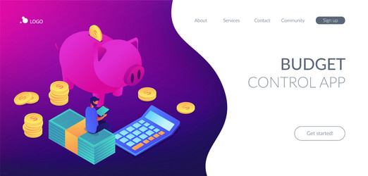 budget control app isometric 3d landing page vector