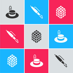 set man hat fountain pen nib and rubik cube icon vector