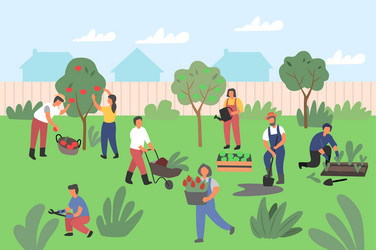 people gardening man and woman planting vector