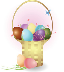 Basket with easter eggs vector