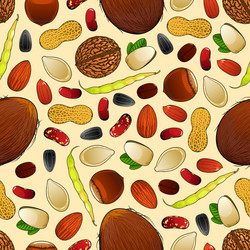 seamless pattern of nutritious nuts and grains vector