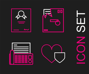 set line heart with shield fax machine ordered vector image