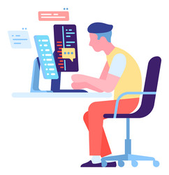 Young man developing software engineer coding vector