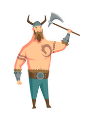 viking man with horned helmet and axe bearded men vector