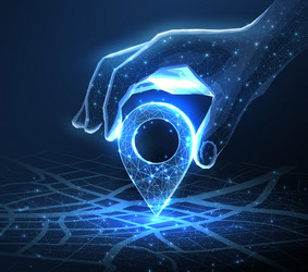 digital hand set location on map with pin ai vector image