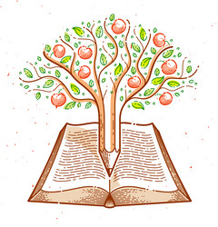 Tree with apples combined pencil over open vector