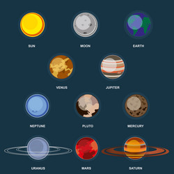 collection of planets on dark background outer vector