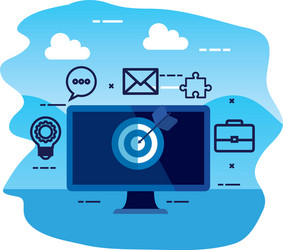 desktop computer with target and iccons vector image