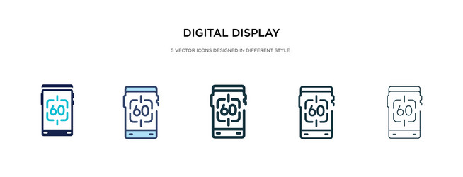 digital display 60 icon in different style two vector image