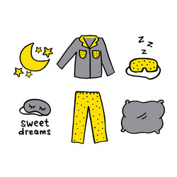 Sleep routines set with text doodle style vector