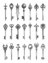 linear sketch keys in fantasy style ething key vector image