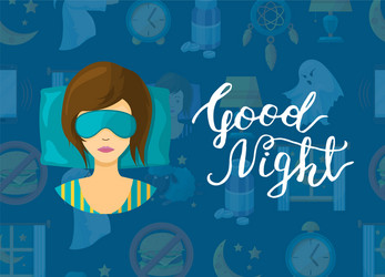 with cartoon sleep elements sleeping woman vector