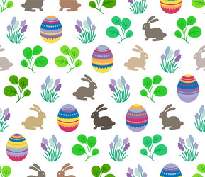 Easter seamless pattern with egg rabbit flower vector