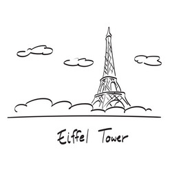 line art eiffel tower with sky and clouds vector