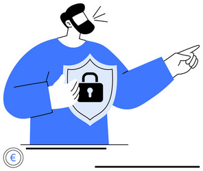 man with shield featuring lock pointing forward vector image