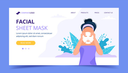 Facial sheet mask landing page woman using vector