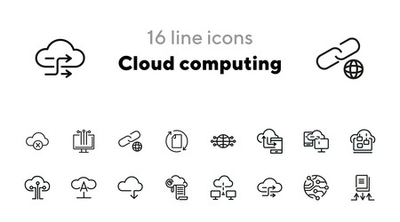 cloud computing line icon set vector image