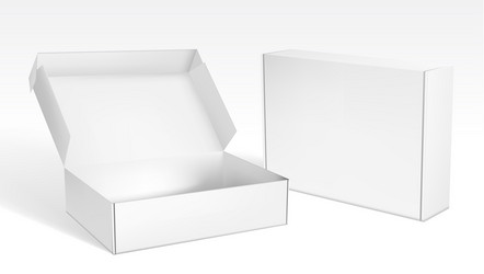 Realistic open and closed blank packaging boxes vector