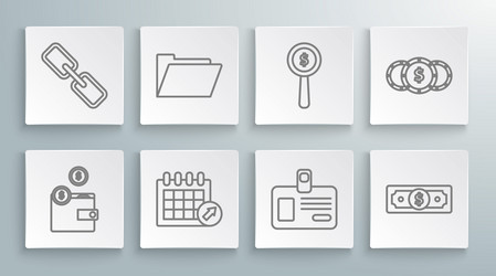 set line wallet with coins document folder vector image